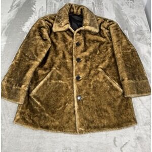 Vintage Brown Faux Fur Reversible Jacket Size 2XL Button Fox Mink Coat 90s Y2K